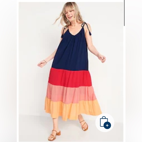 Old navy Sleeveless Tasseled Color-Block Maxi Swing dress - Picture 1 of 4
